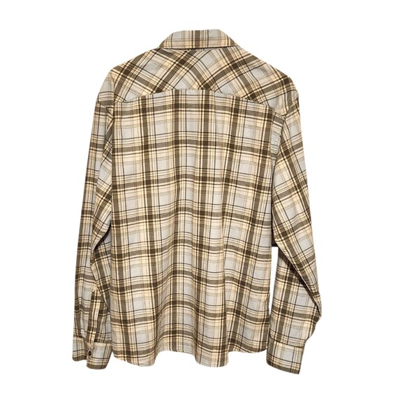 Wrangler Flannel Shirt Pearl Snap Green White Lt. Blue Plaid Pockets Mens Large - Picture 4 of 6